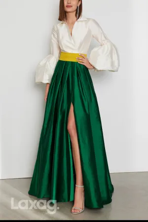 22962 - A-Line V-Neck Puff Sleeves Multi-Color Cocktail Party Formal Evening Dress with Slit