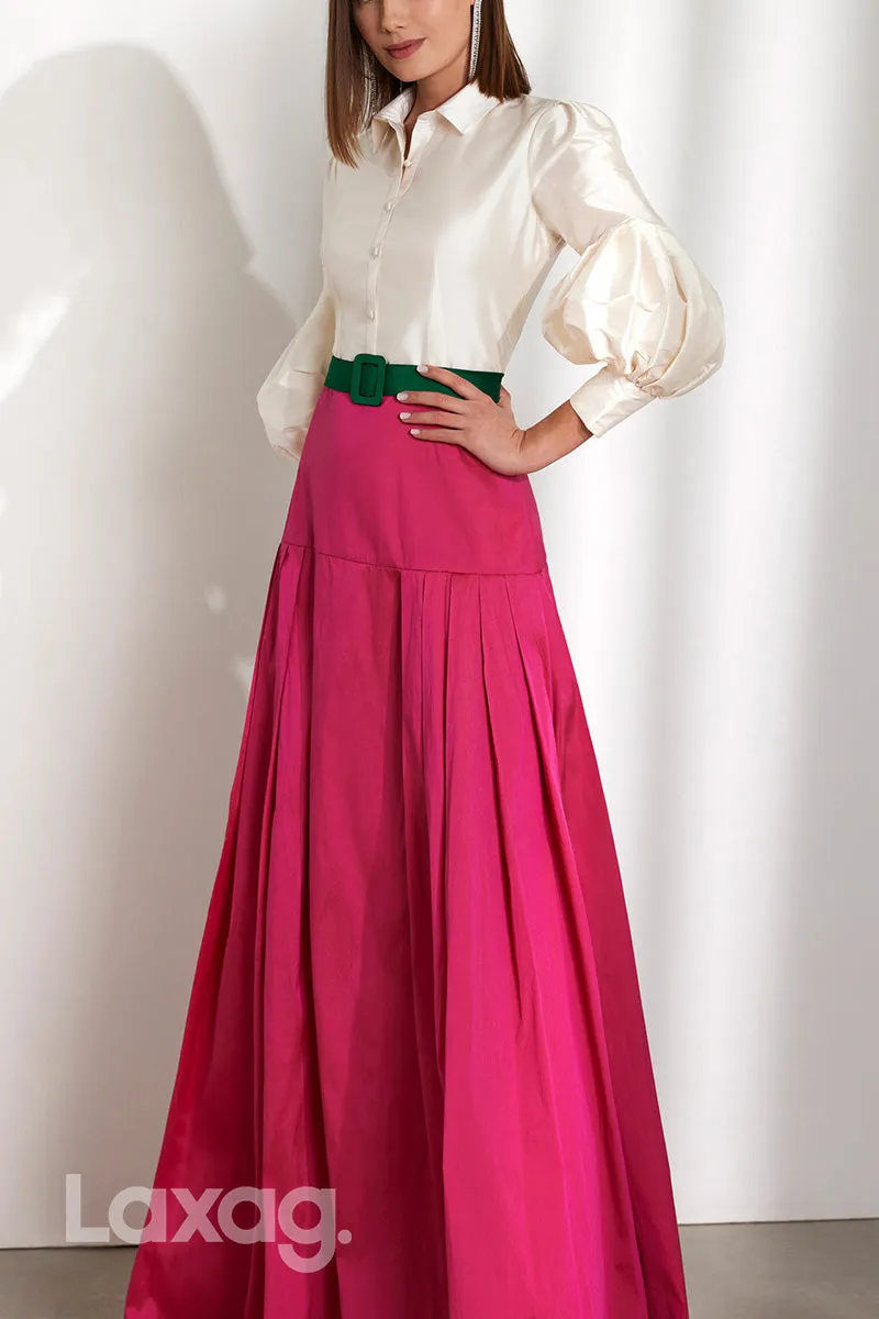 22962 - A-Line V-Neck Puff Sleeves Multi-Color Cocktail Party Formal Evening Dress with Slit