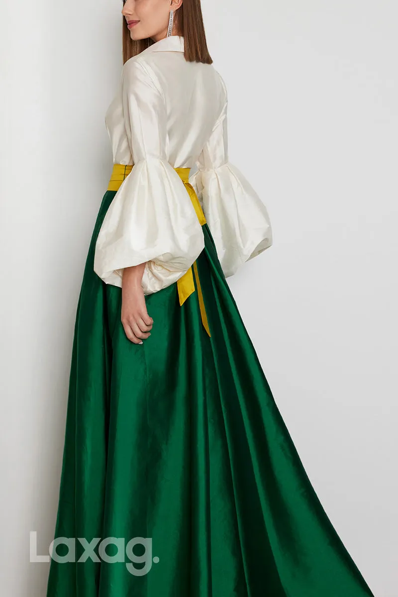 22962 - A-Line V-Neck Puff Sleeves Multi-Color Cocktail Party Formal Evening Dress with Slit