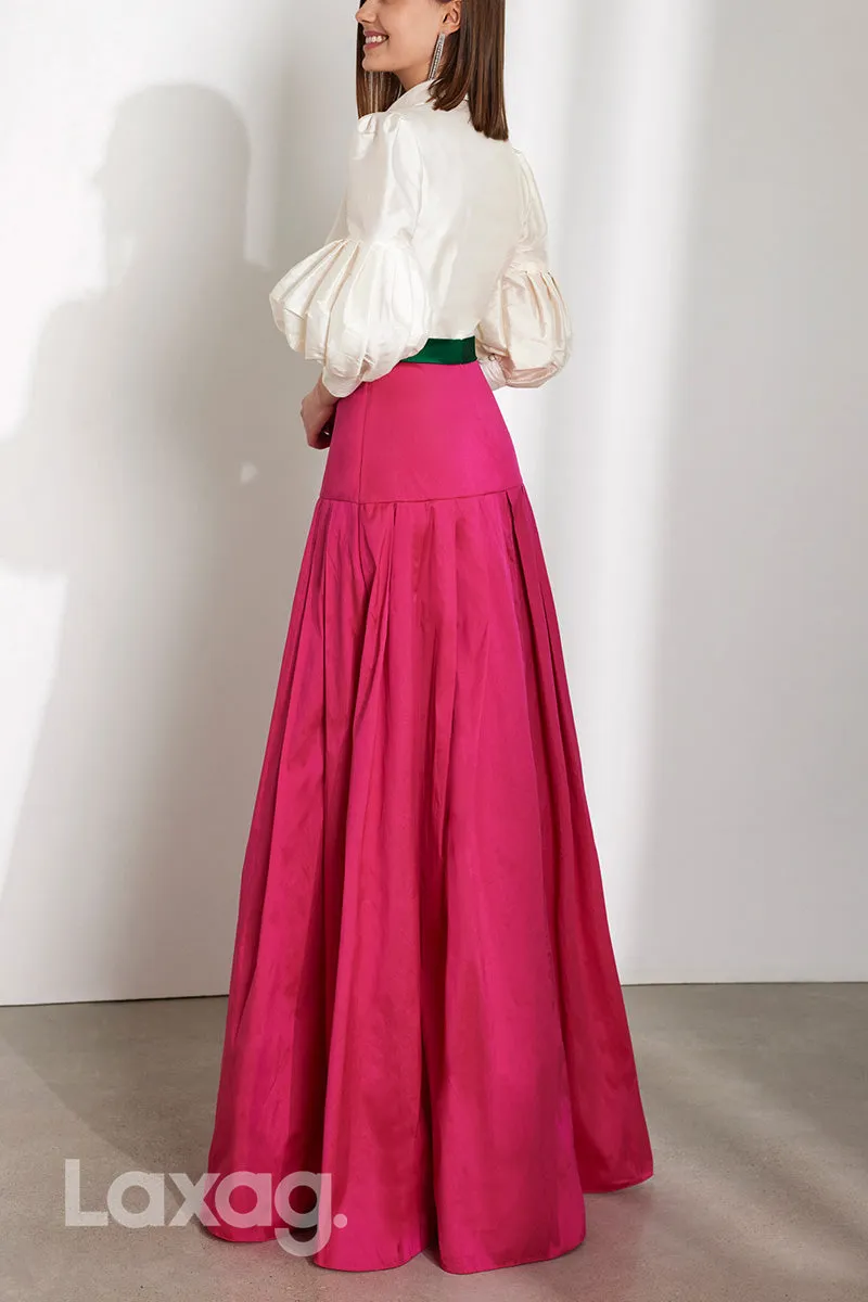 22962 - A-Line V-Neck Puff Sleeves Multi-Color Cocktail Party Formal Evening Dress with Slit