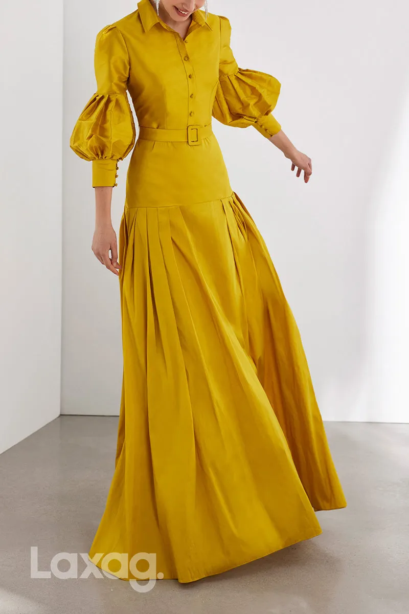 22962 - A-Line V-Neck Puff Sleeves Multi-Color Cocktail Party Formal Evening Dress with Slit