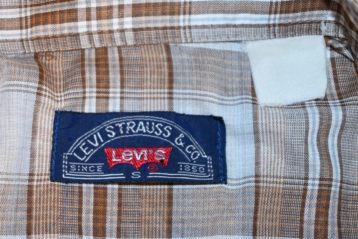 80s Levi's Brown Plaid Double Pearl Snap Western Shirt Small