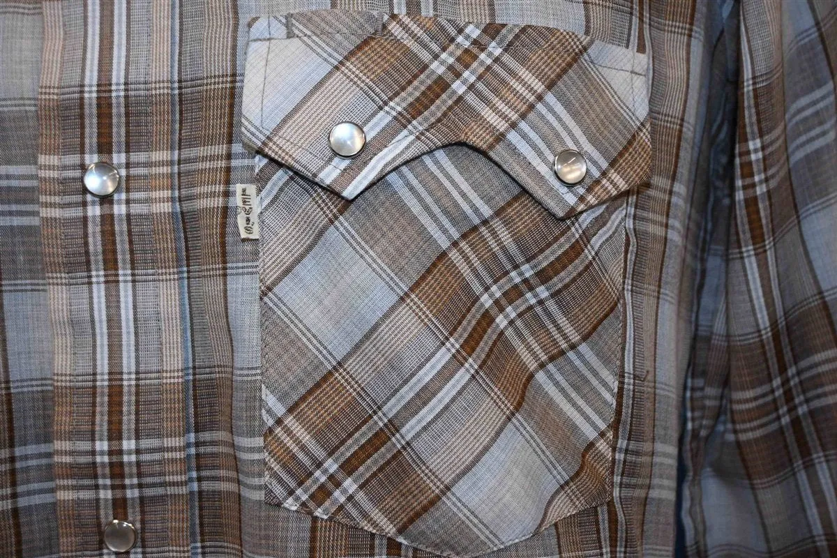 80s Levi's Brown Plaid Double Pearl Snap Western Shirt Small