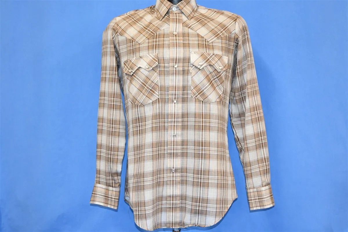 80s Levi's Brown Plaid Double Pearl Snap Western Shirt Small