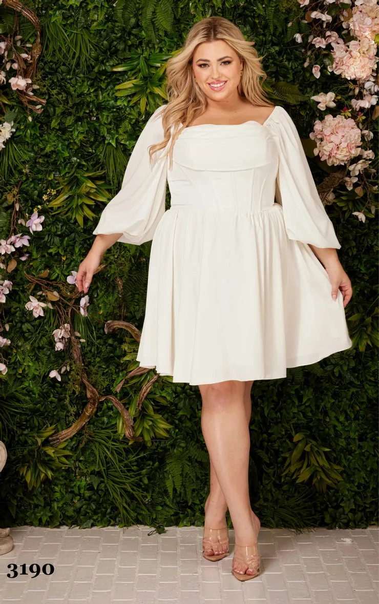 Abby Rose 3190 Size 22 Dolphin Blue Plus Size Cocktail Dress Corset Long Sleeve Homecoming Dress Formal Flared
