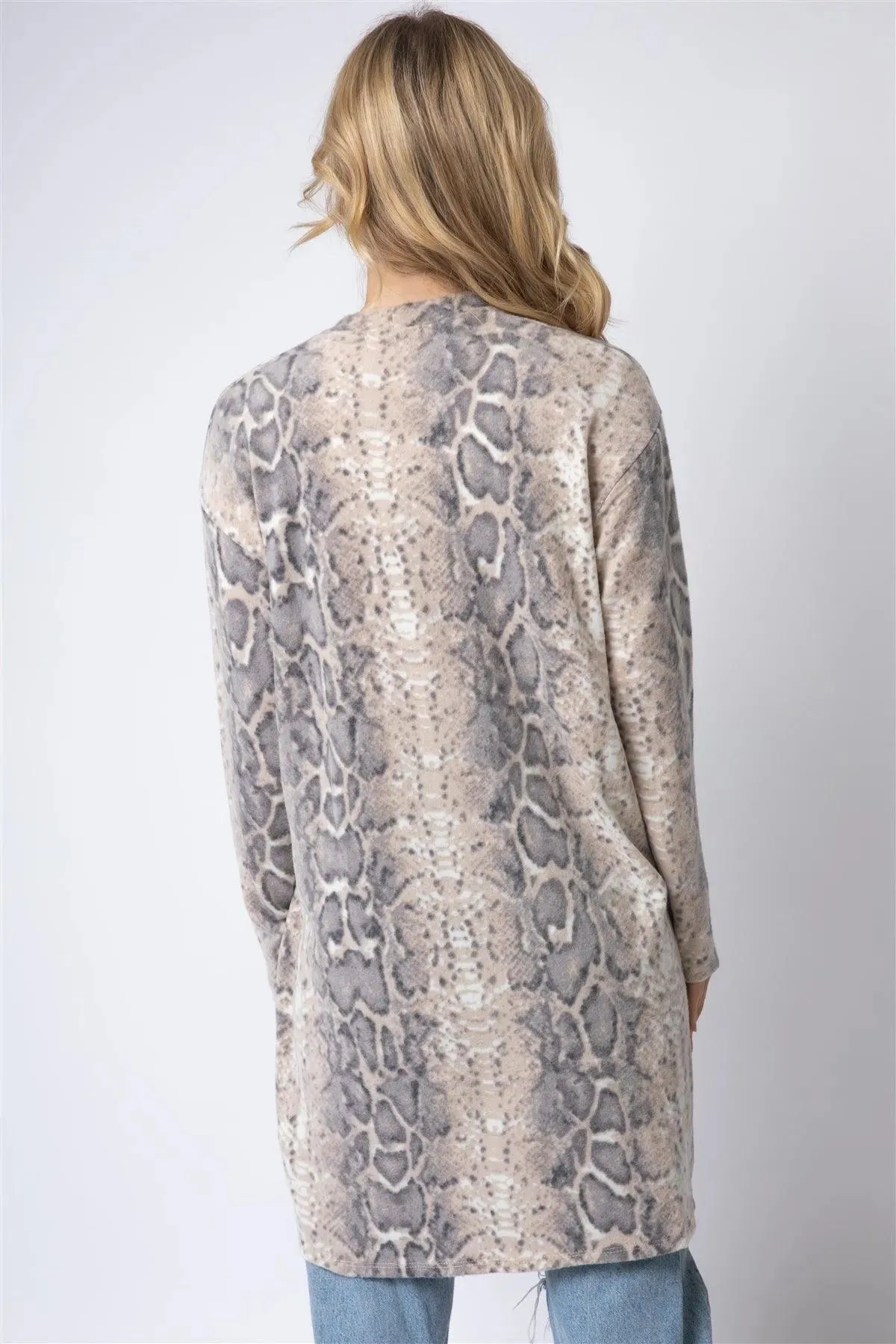 Animal Print Flannel Front Pocket Long Cardigan