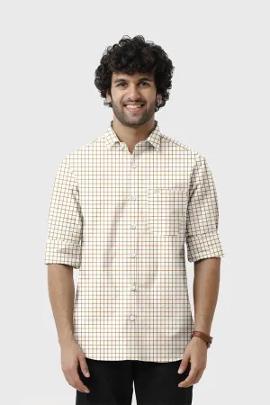 Bamboo Checks - White With Brown Checked Shirts For Mens | Ariser