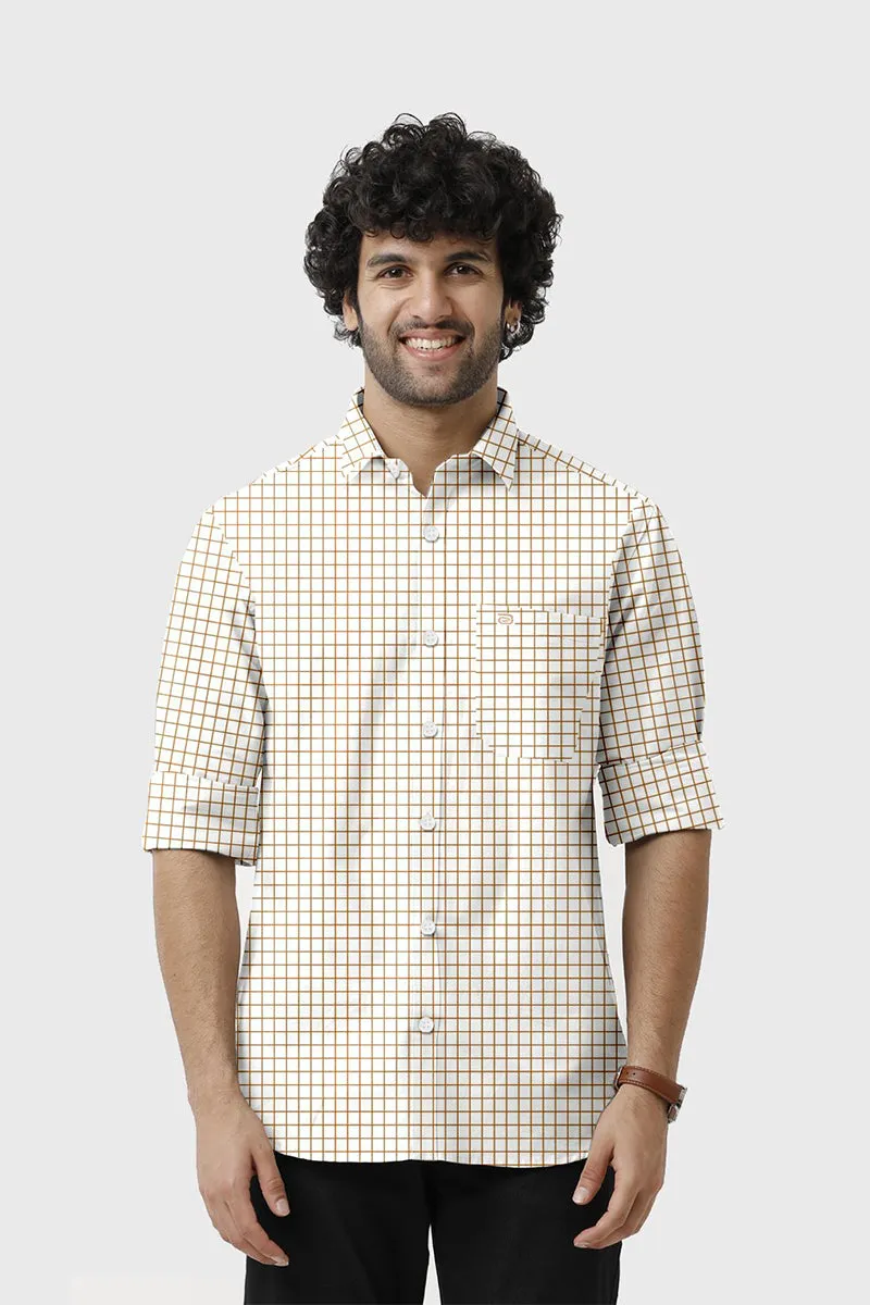 Bamboo Checks - White With Brown Checked Shirts For Mens | Ariser