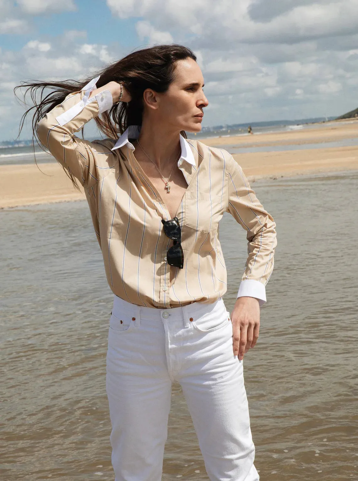 Beige Olive & White Paris Shirt - Chemise en Beige