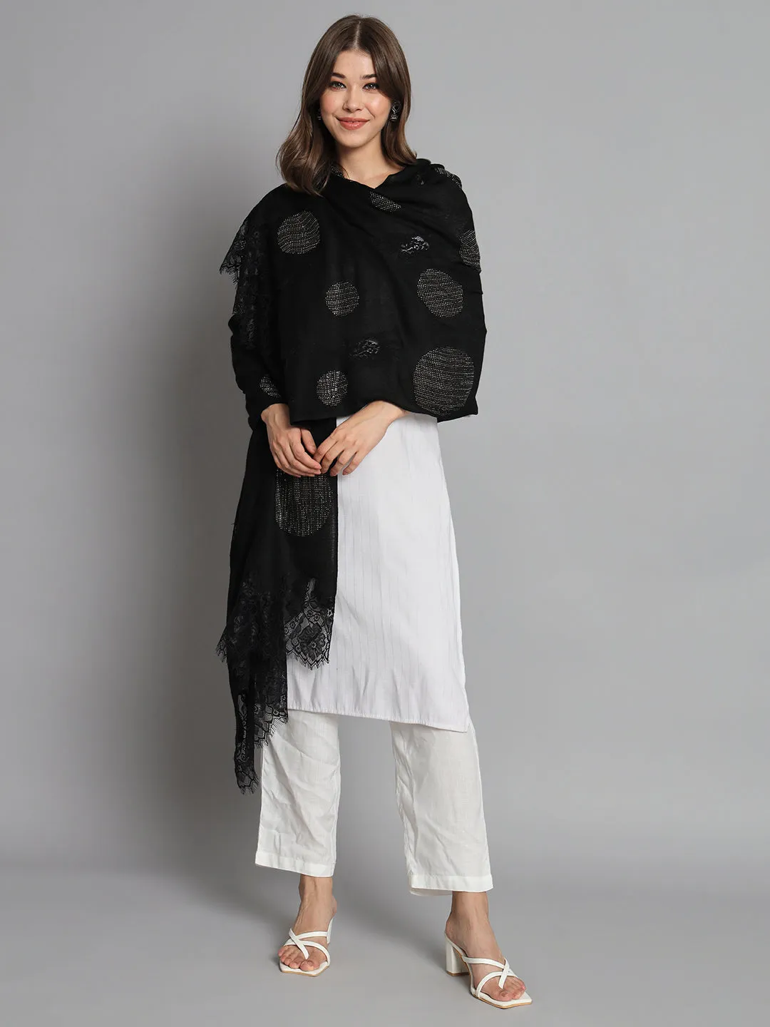 Black shawl with Swarovski Design and Lace