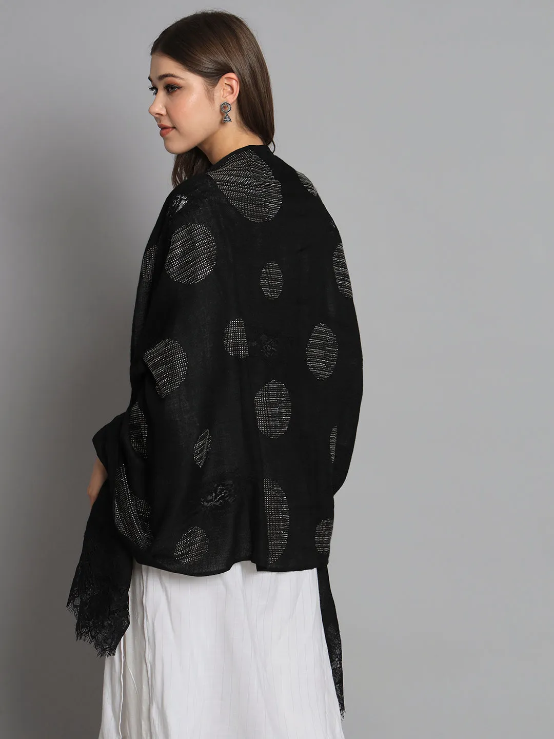 Black shawl with Swarovski Design and Lace
