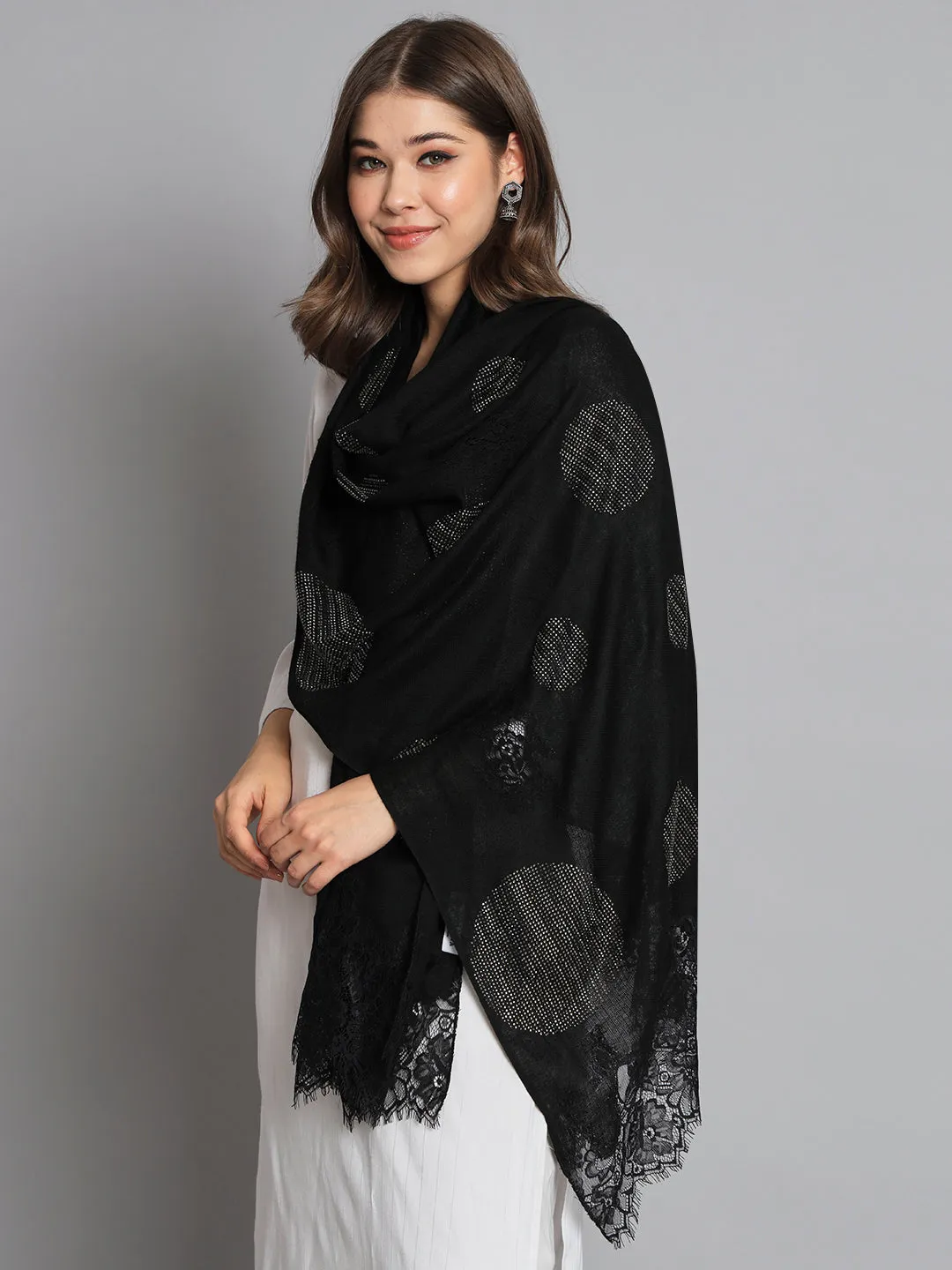 Black shawl with Swarovski Design and Lace
