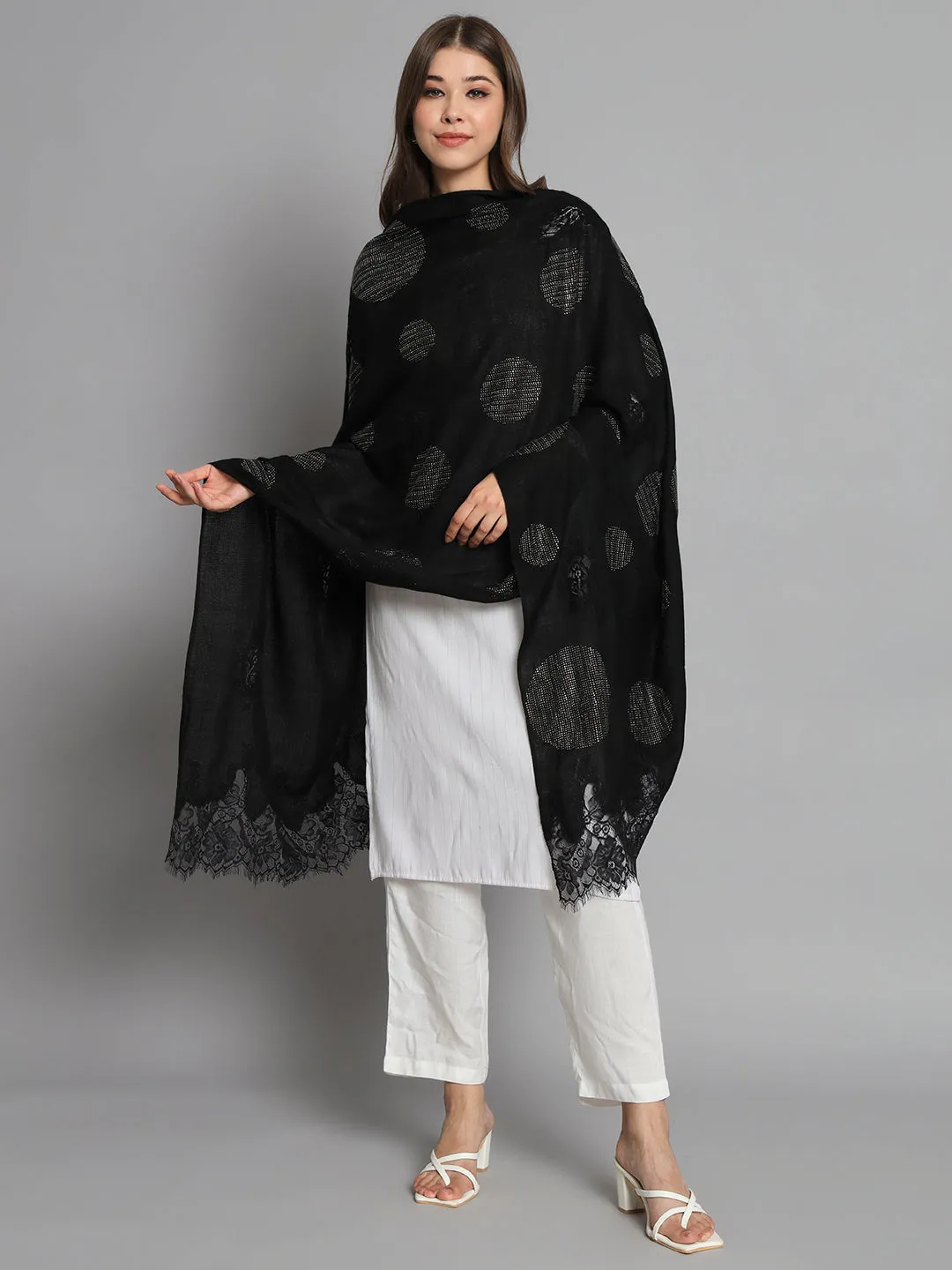Black shawl with Swarovski Design and Lace