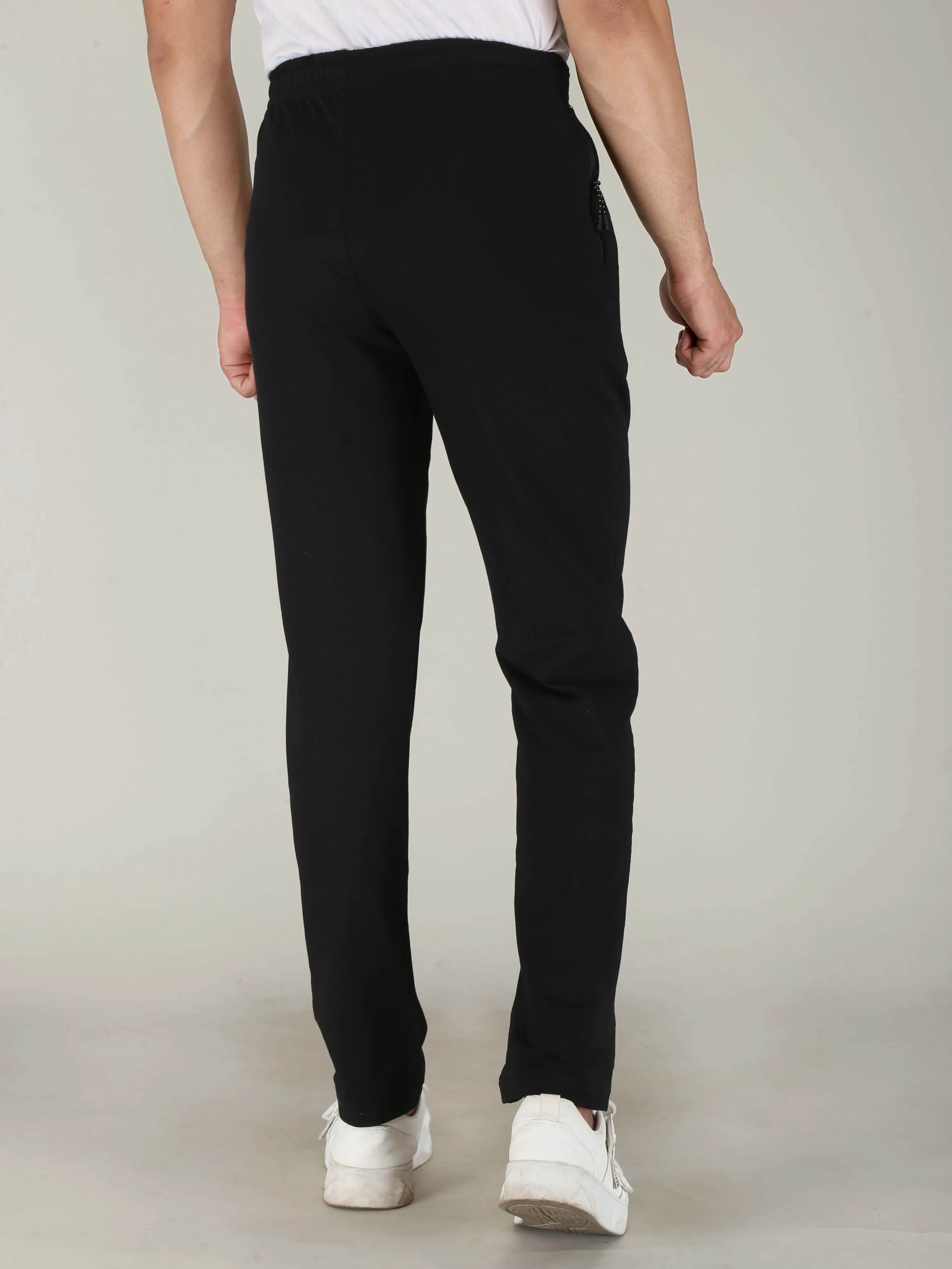 Black Solid Pure Cotton Hosiery Pajamas for Men