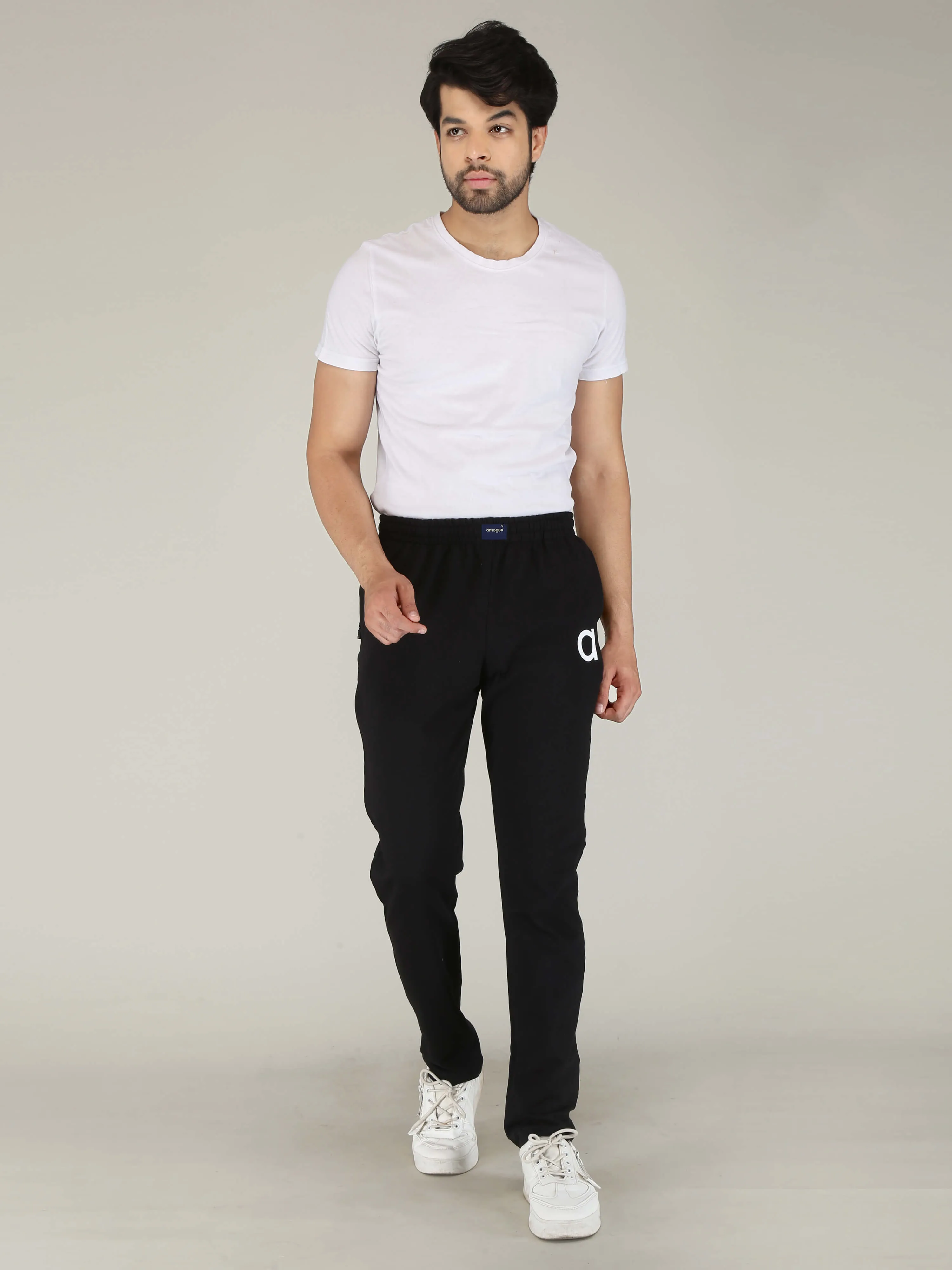 Black Solid Pure Cotton Hosiery Pajamas for Men