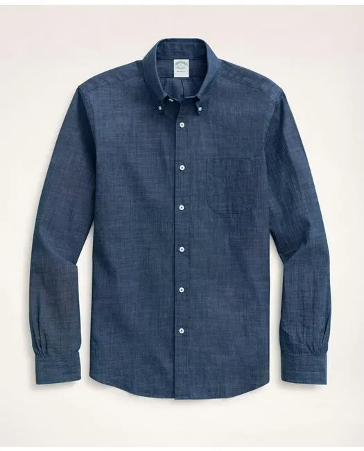 Brooks Brothers Men's Milano Slim-Fit Chambray Sport Shirt Dark Blue