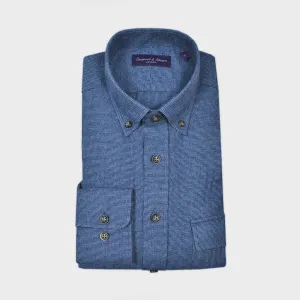 Brushed Waffle Cotton Button Down Over-shirt in Blue with Double Breast Pocket Flap & Button