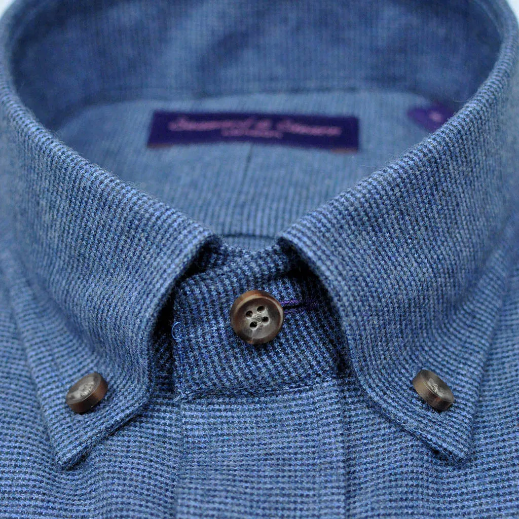 Brushed Waffle Cotton Button Down Over-shirt in Blue with Double Breast Pocket Flap & Button