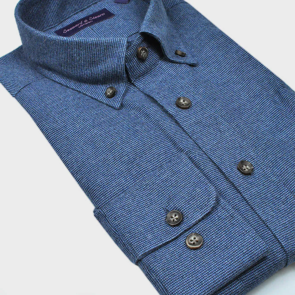 Brushed Waffle Cotton Button Down Over-shirt in Blue with Double Breast Pocket Flap & Button