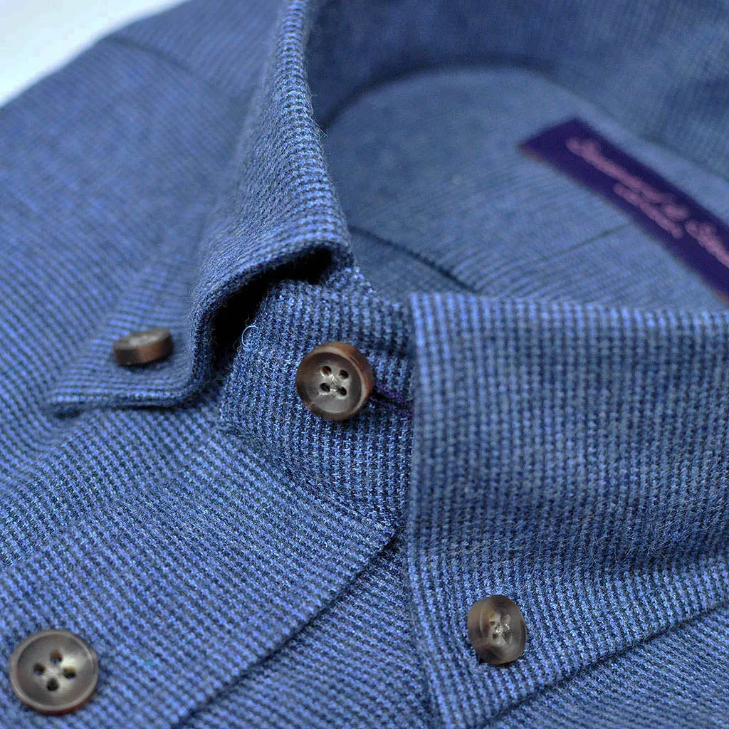 Brushed Waffle Cotton Button Down Over-shirt in Blue with Double Breast Pocket Flap & Button