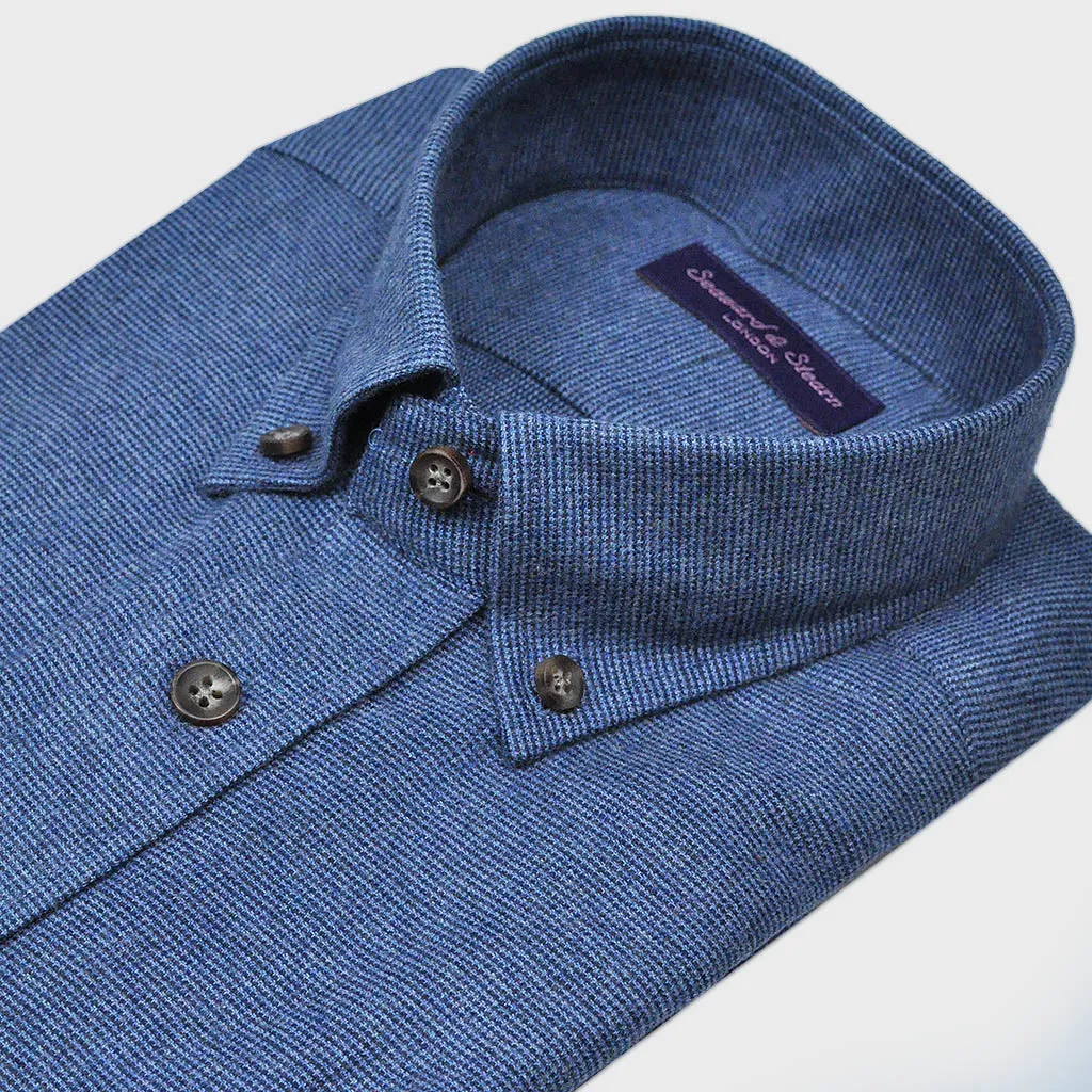 Brushed Waffle Cotton Button Down Over-shirt in Blue with Double Breast Pocket Flap & Button
