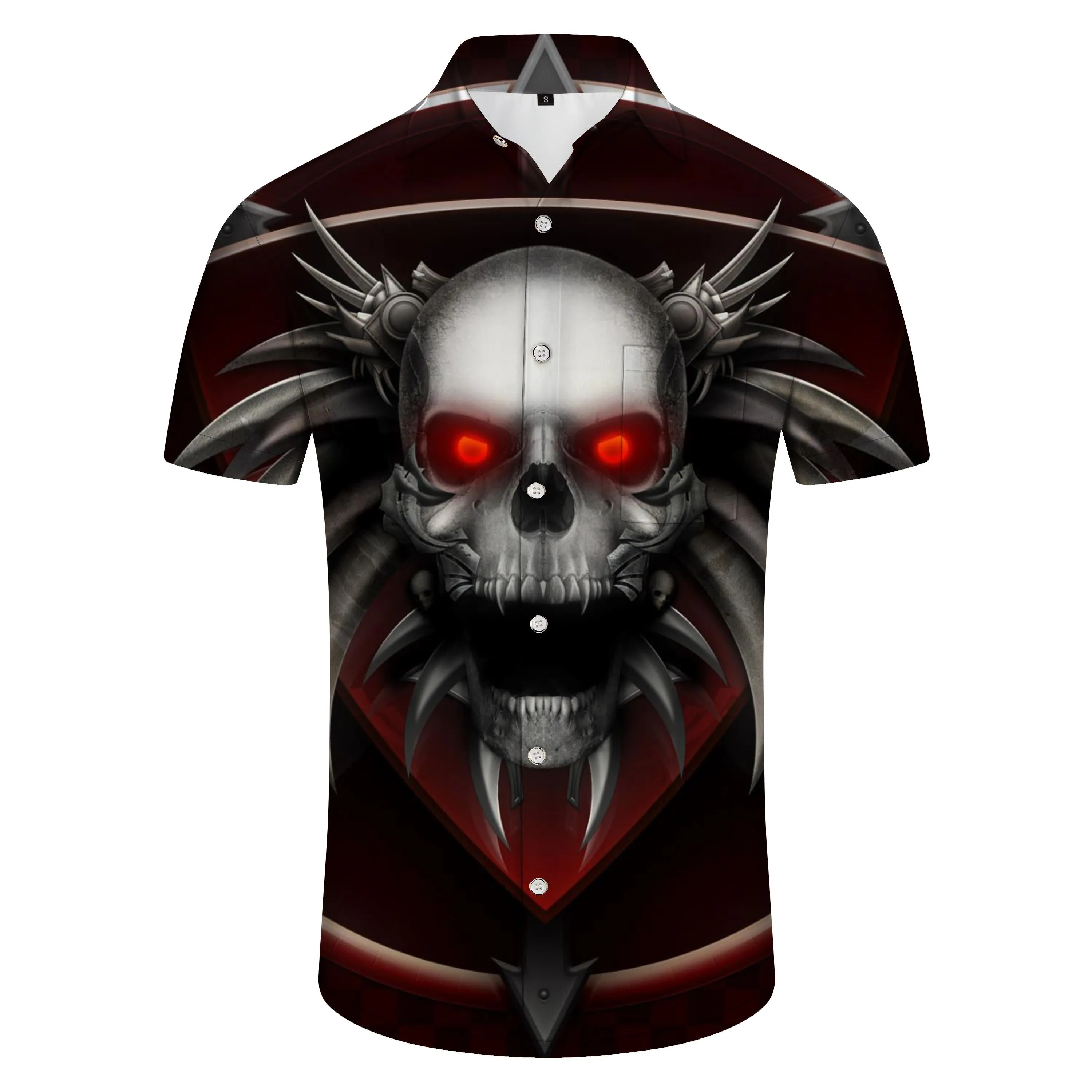Casual men's Hawaiian button hip hop black skull shirt short sleeve clothing