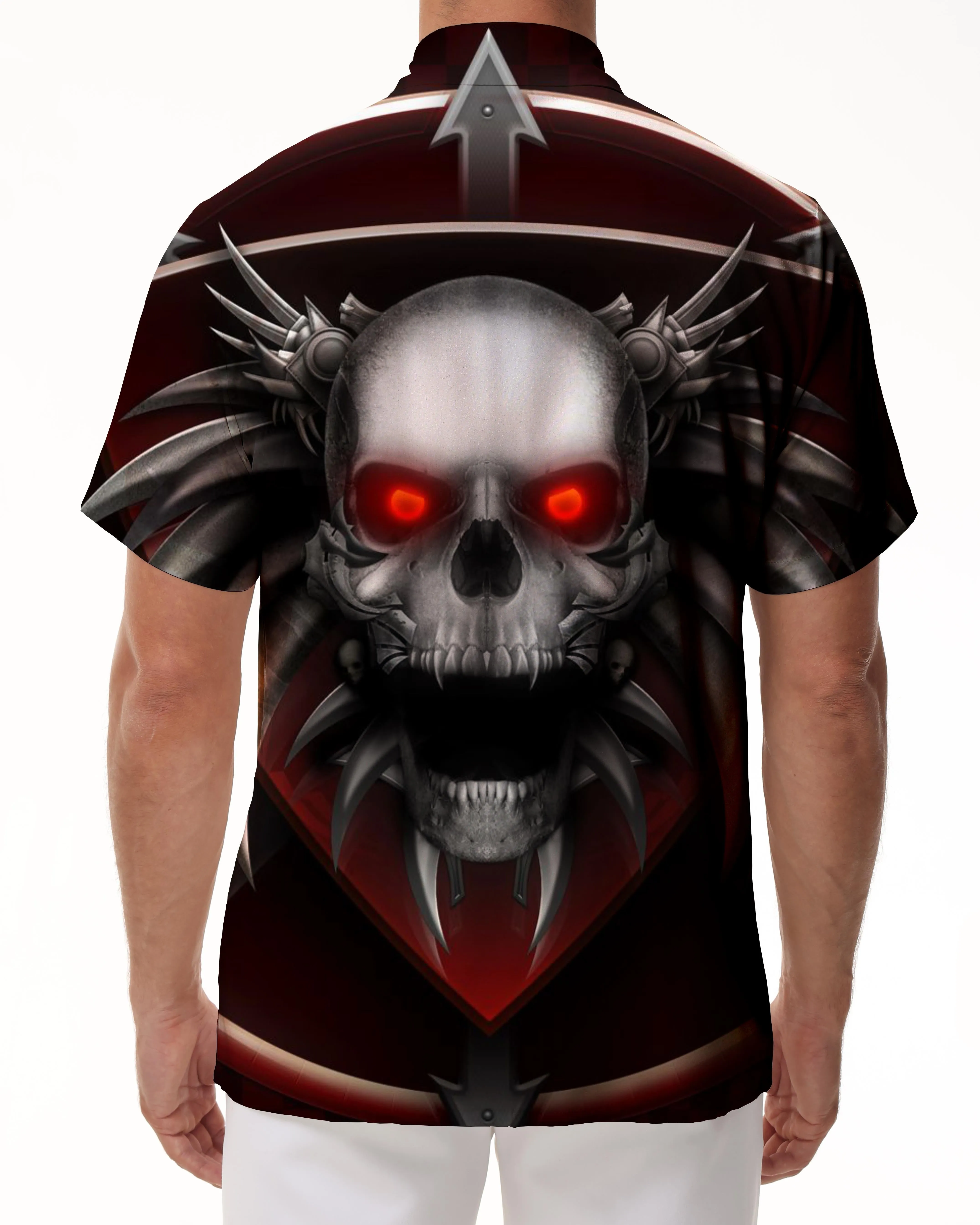 Casual men's Hawaiian button hip hop black skull shirt short sleeve clothing