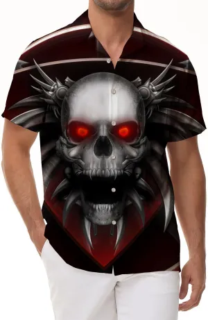 Casual men's Hawaiian button hip hop black skull shirt short sleeve clothing
