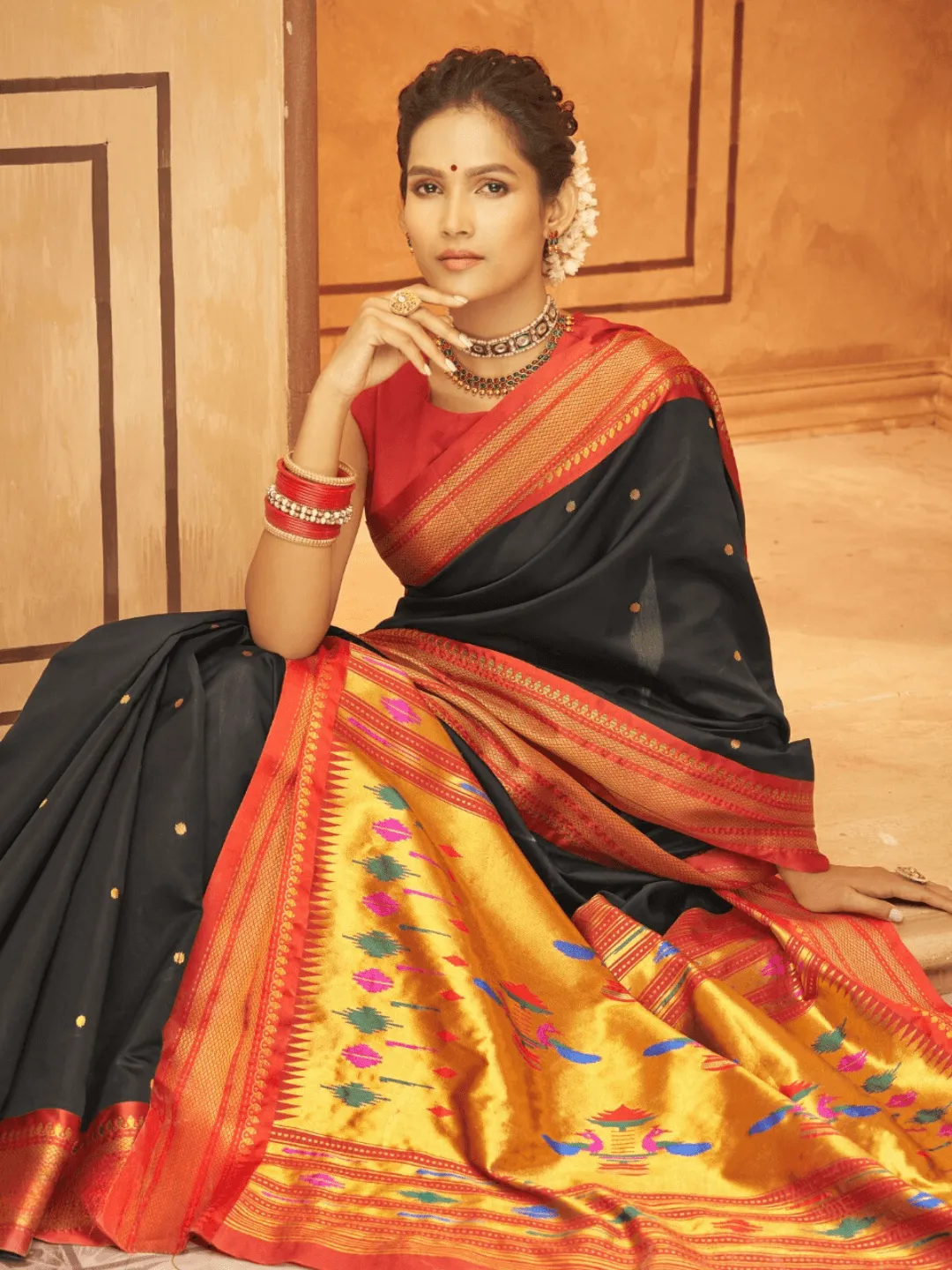 Classic Black Pure Aniruddh Silk Pathani Saree