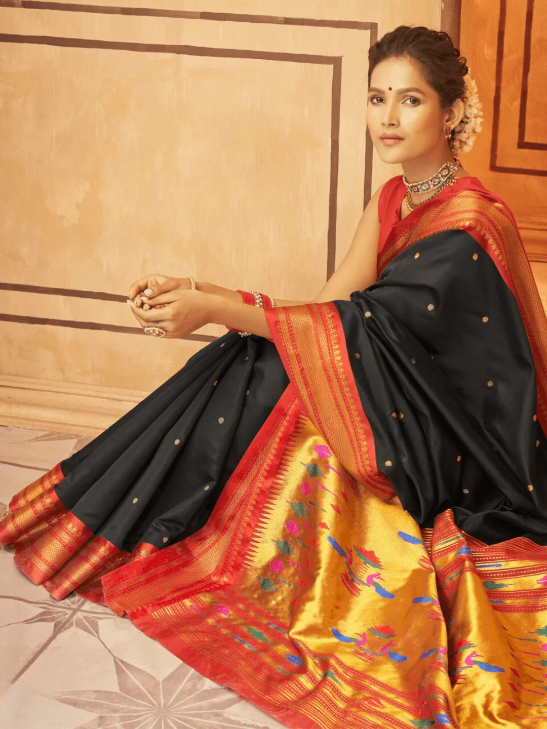 Classic Black Pure Aniruddh Silk Pathani Saree