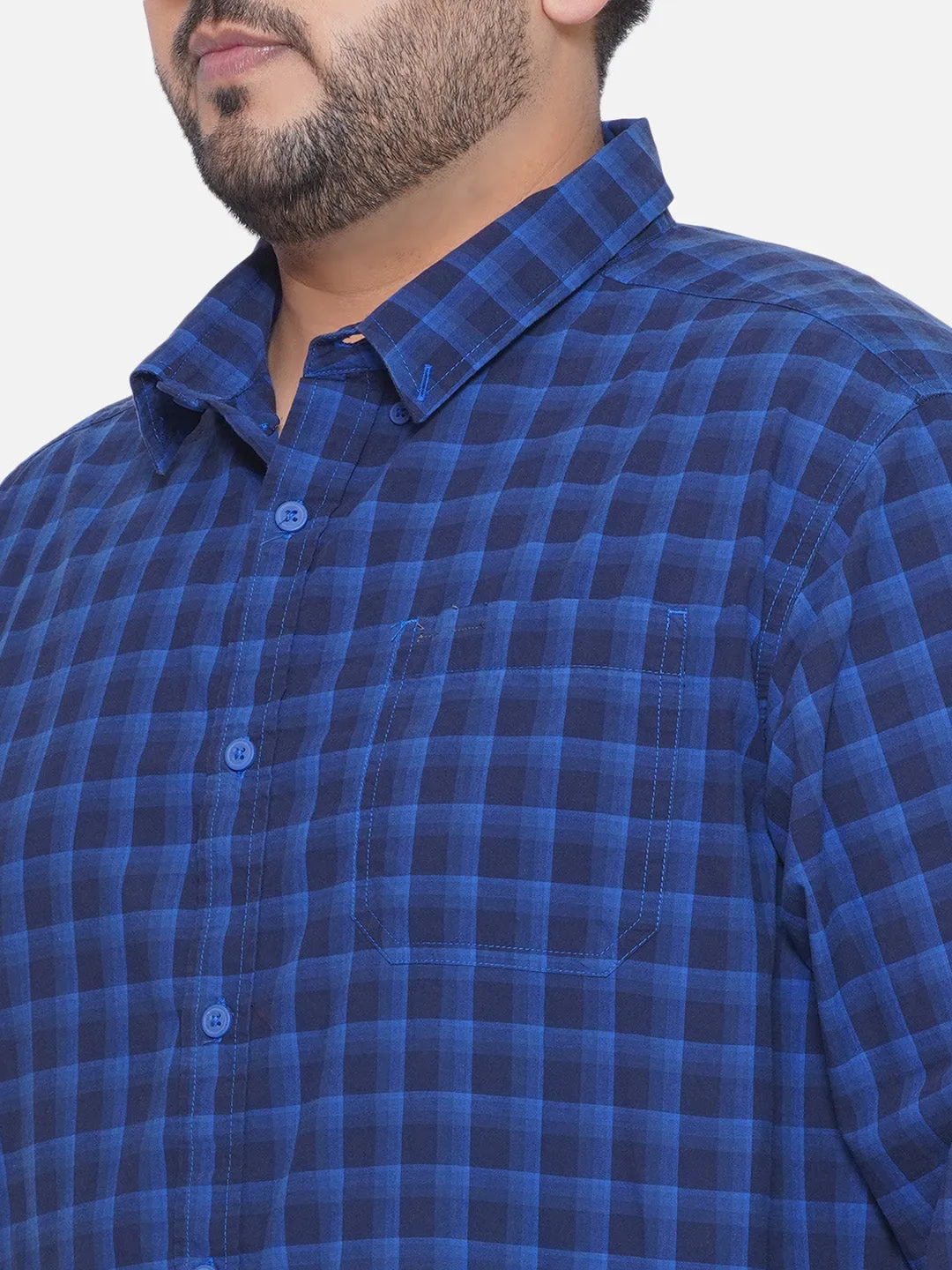 Columbia - Plus Size Men's Regular Fit Blue Checked Full Sleeve Casual Shirt