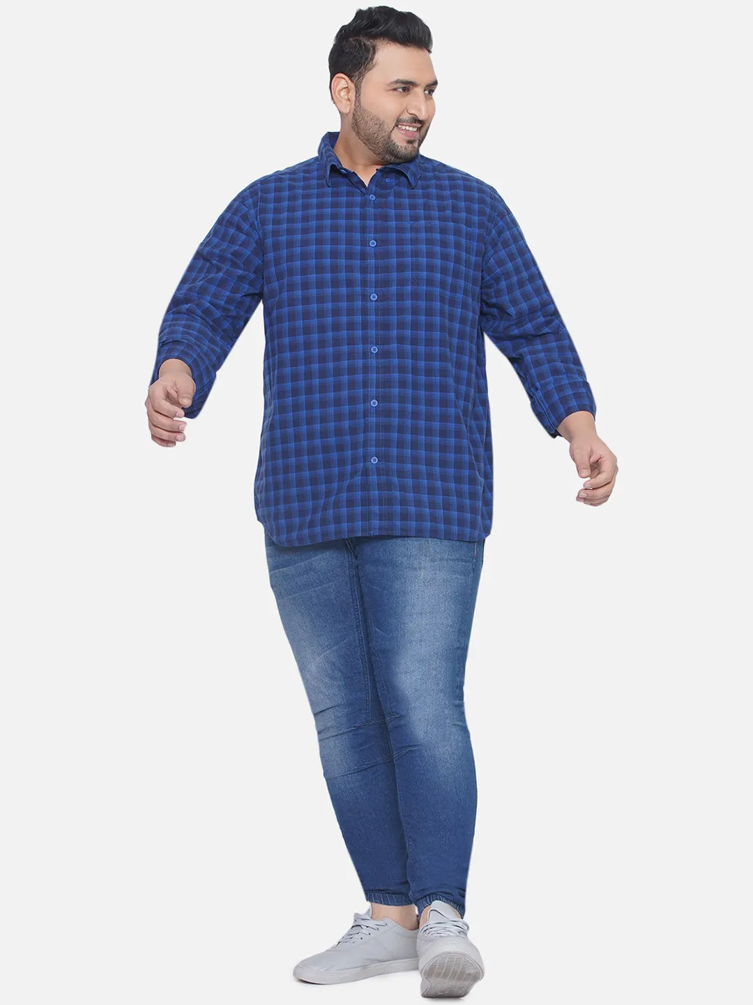 Columbia - Plus Size Men's Regular Fit Blue Checked Full Sleeve Casual Shirt