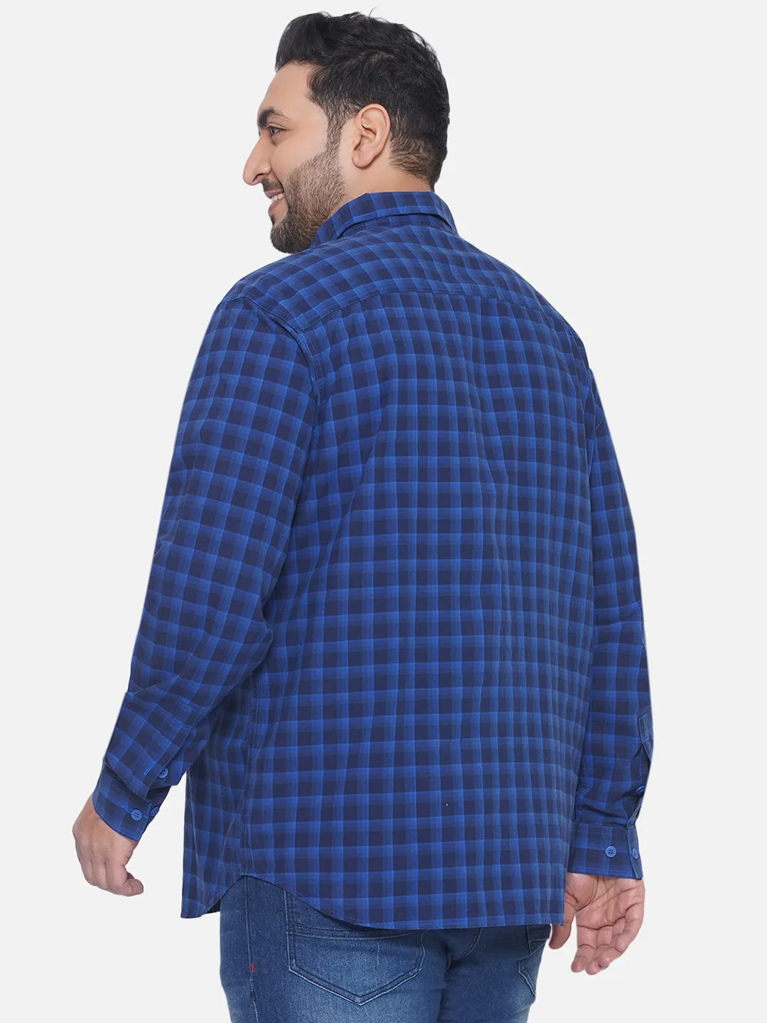 Columbia - Plus Size Men's Regular Fit Blue Checked Full Sleeve Casual Shirt