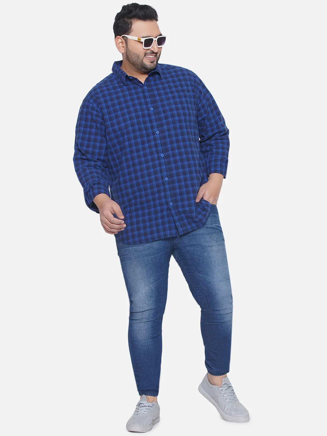Columbia - Plus Size Men's Regular Fit Blue Checked Full Sleeve Casual Shirt