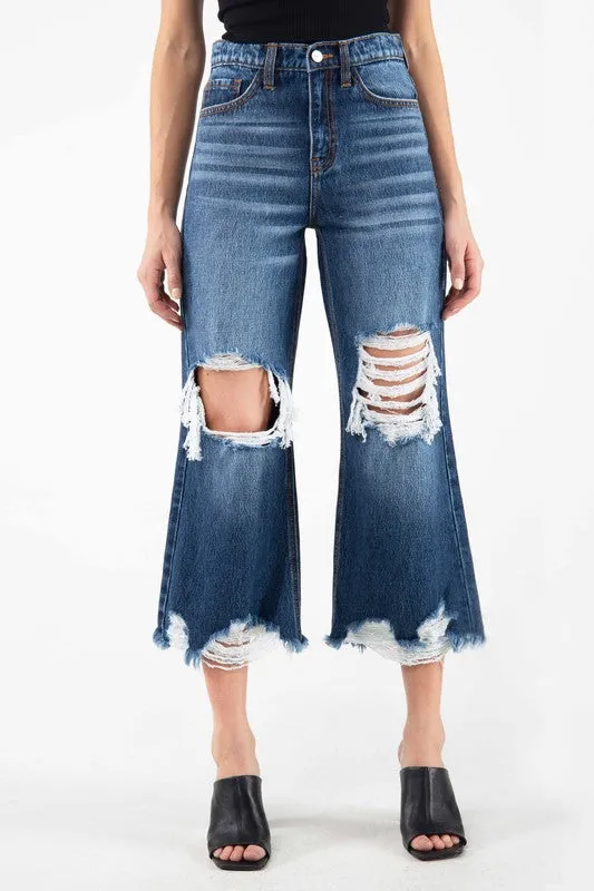 Dark Blue High Rise Crop Straight Women Jeans