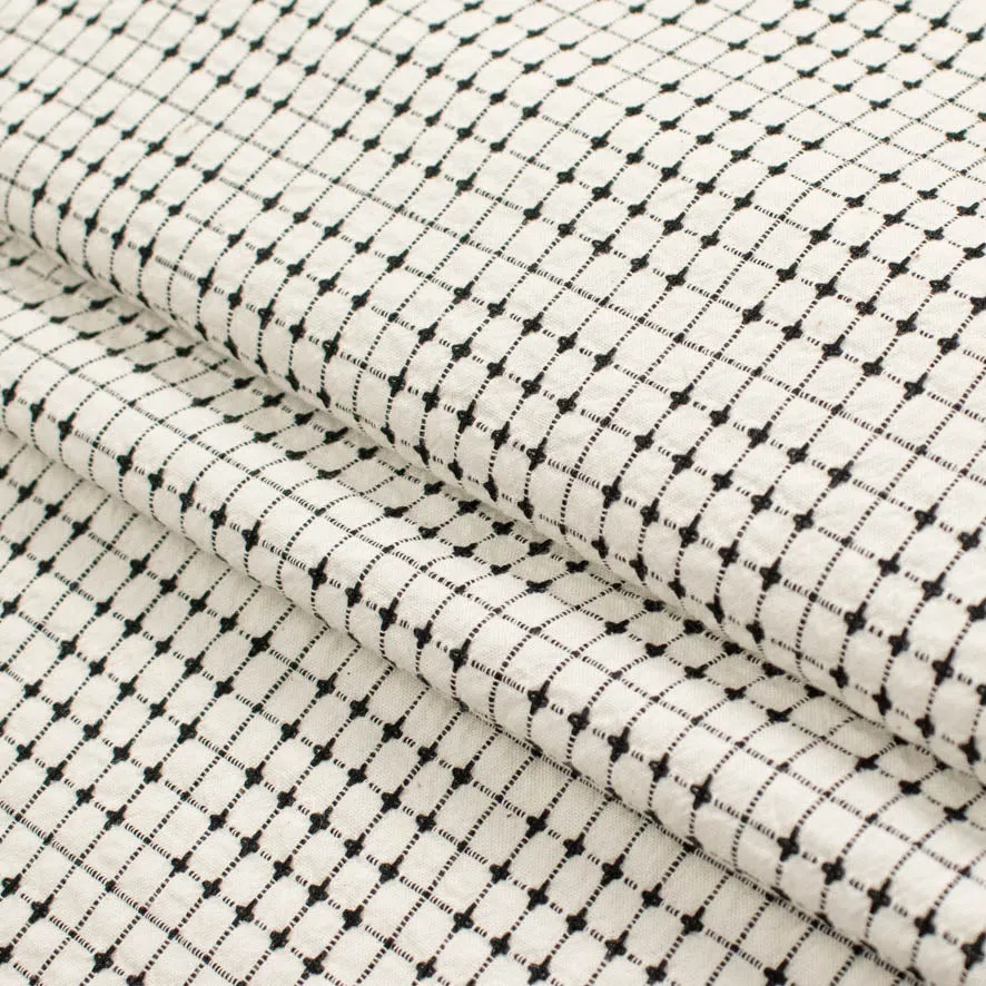 Dobby Cotton Blend Black & White Woven Checks
