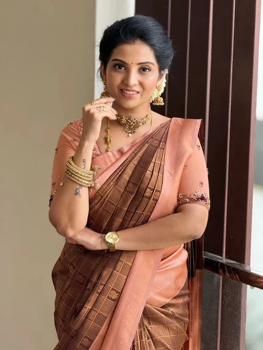 Effervescent Brown Soft Silk Saree With Seraglio Blouse Piece