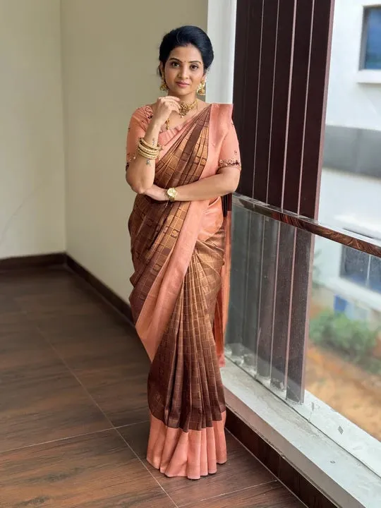 Effervescent Brown Soft Silk Saree With Seraglio Blouse Piece