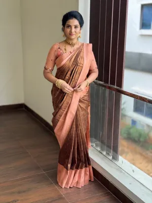 Effervescent Brown Soft Silk Saree With Seraglio Blouse Piece