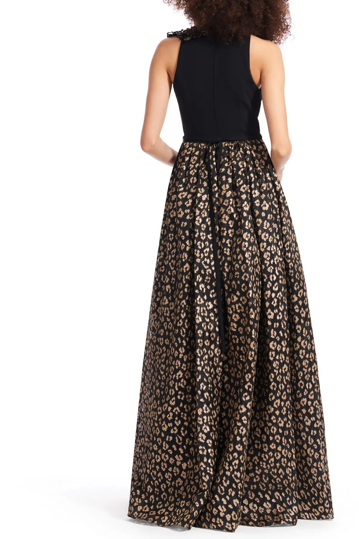 Emily Shalant Crew Neck Sleeveless Floral 3D Detail Back Zipper Long Jacquard Dress