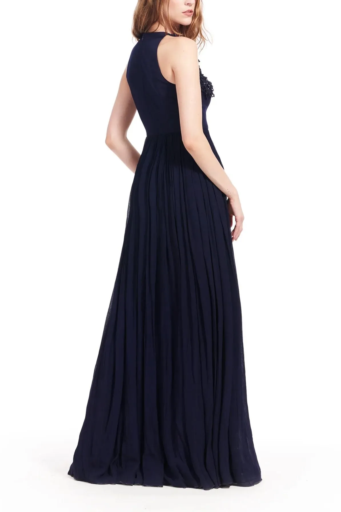 Emily Shalant Crew Neck Sleeveless Floral 3D Detail Back Zipper Long Jacquard Dress
