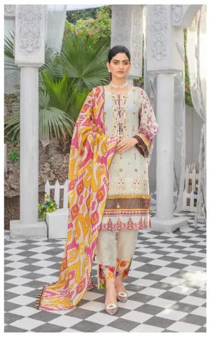 Eshaal Lawn Unstitched Light Gray Collection - 3-Piece Ensemble