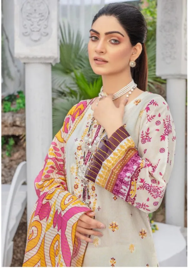 Eshaal Lawn Unstitched Light Gray Collection - 3-Piece Ensemble
