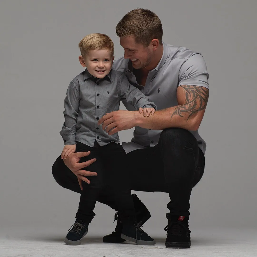 Father Sons Boys Grey & Black Gingham Contrast  - FSB013