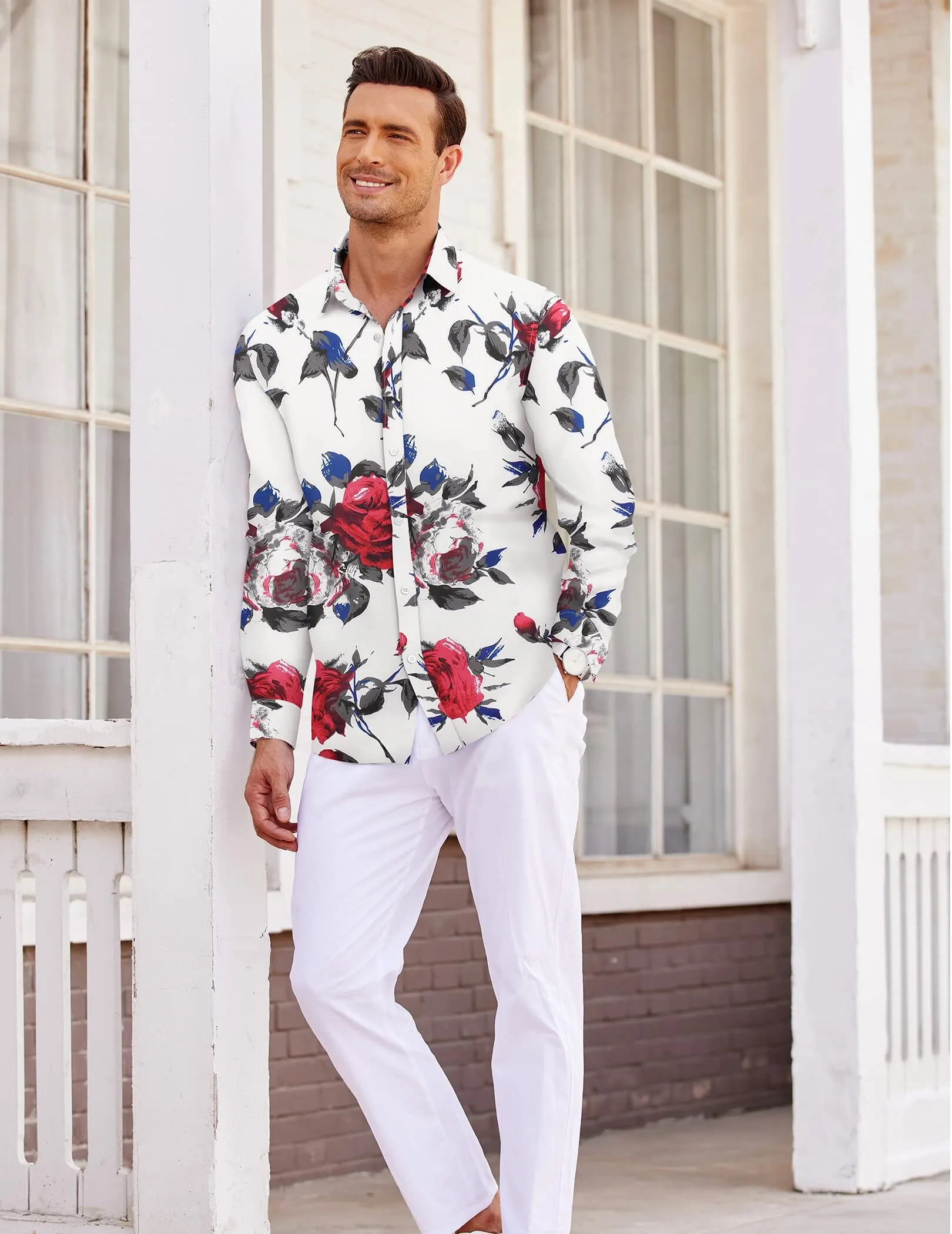 Floral Hawaiian Tropical Button Down Beach Shirt (US Only)