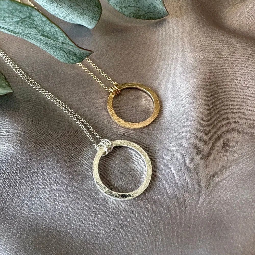Full Moon Textured Circle Necklace