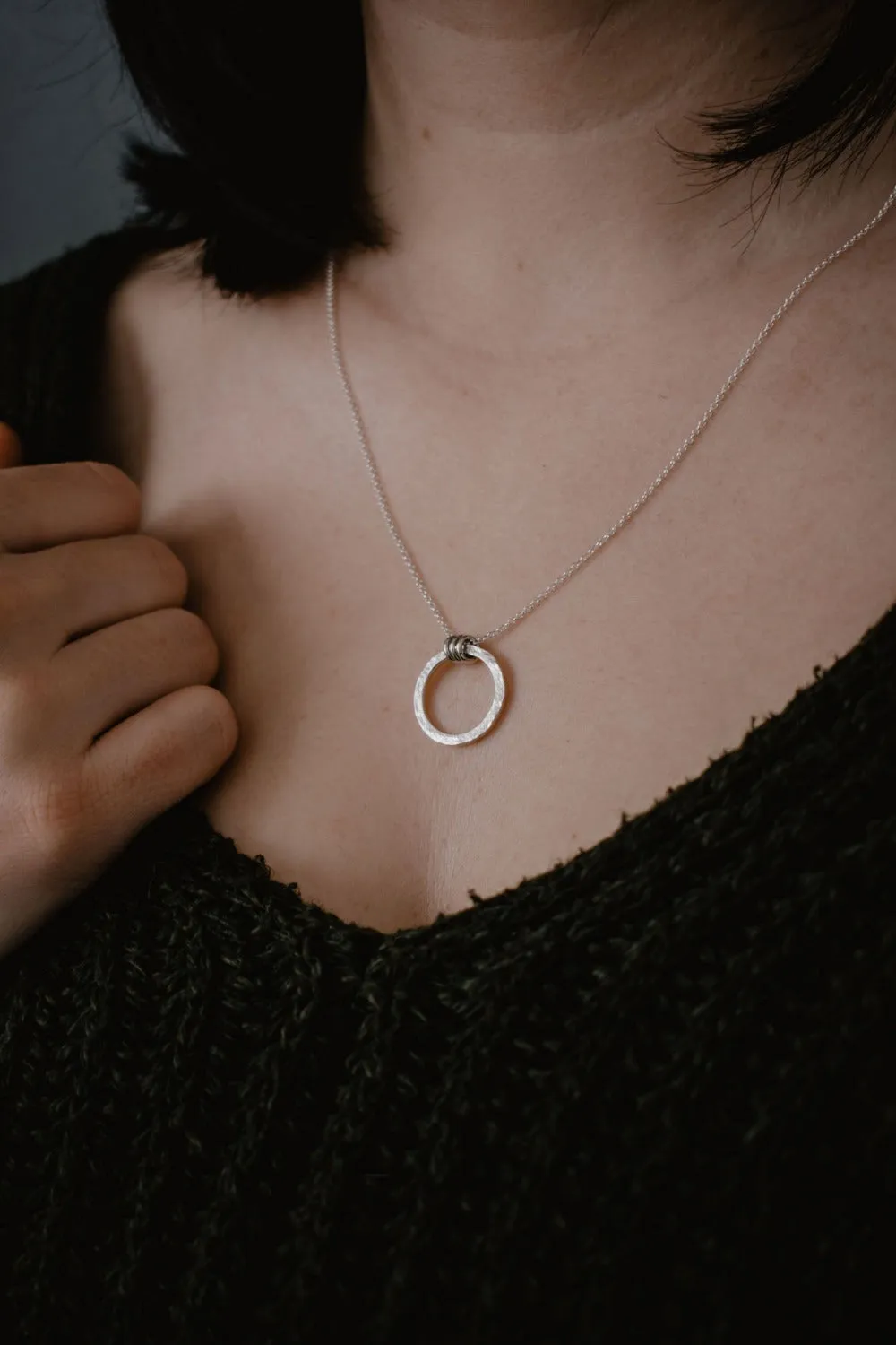 Full Moon Textured Circle Necklace