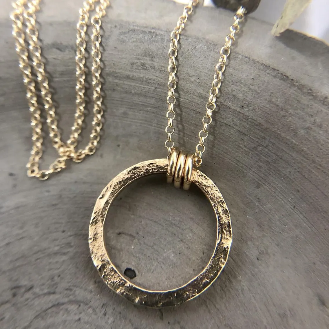 Full Moon Textured Circle Necklace