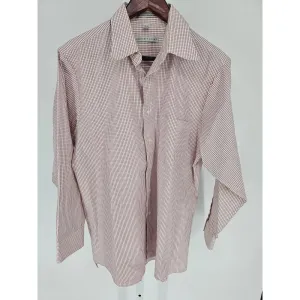 Geoffrey Beene Mens Sz 16 32/33 Long Sleeve Button Up Dress Shirt Purple Plaid