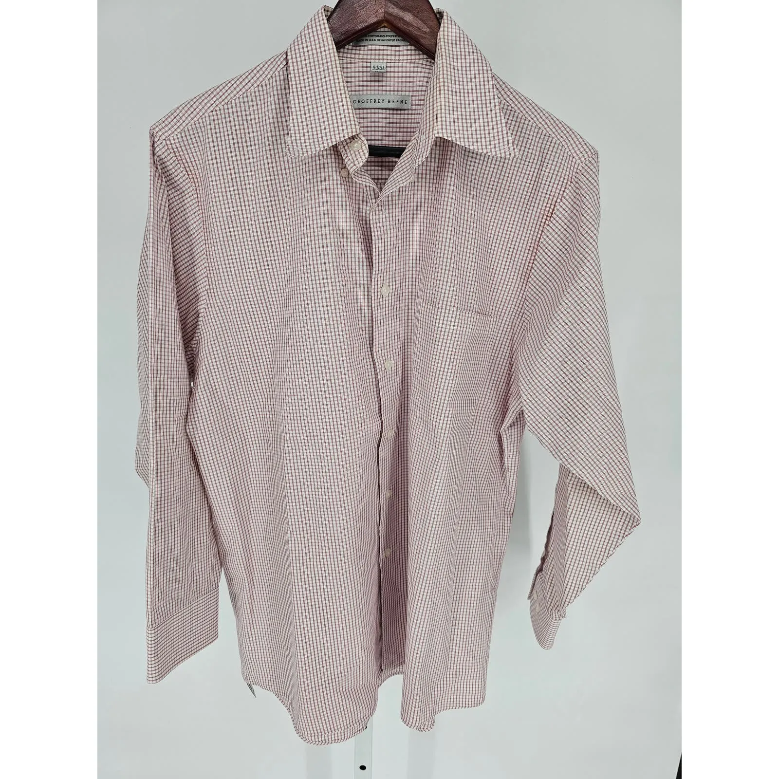 Geoffrey Beene Mens Sz 16 32/33 Long Sleeve Button Up Dress Shirt Purple Plaid